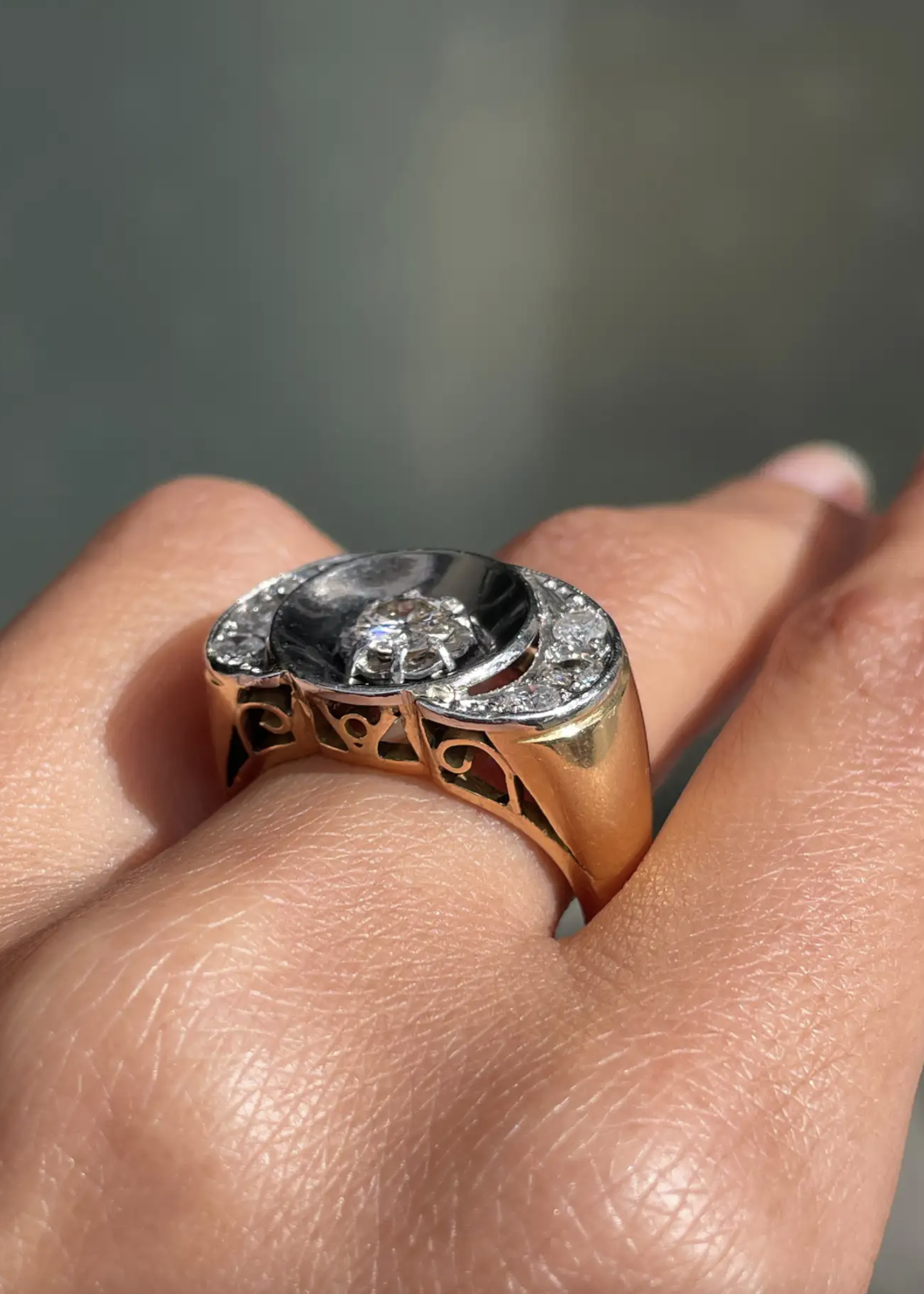 Diamond 18 Carat White and Yellow Gold Art Deco Style Dress Ring