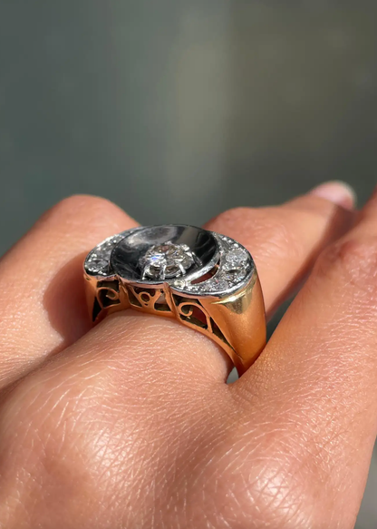 Diamond 18 Carat White and Yellow Gold Art Deco Style Dress Ring