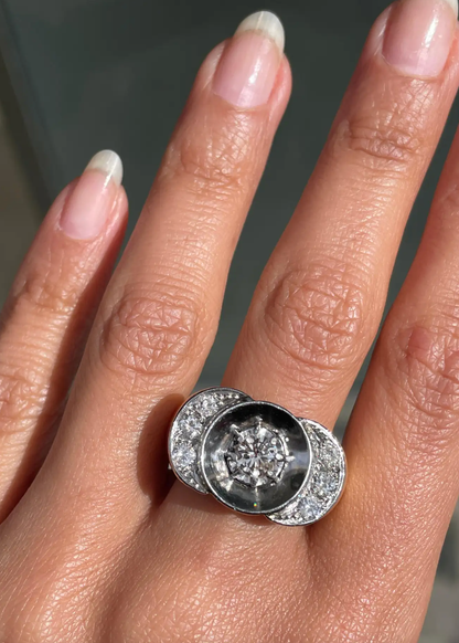 Diamond 18 Carat White and Yellow Gold Art Deco Style Dress Ring