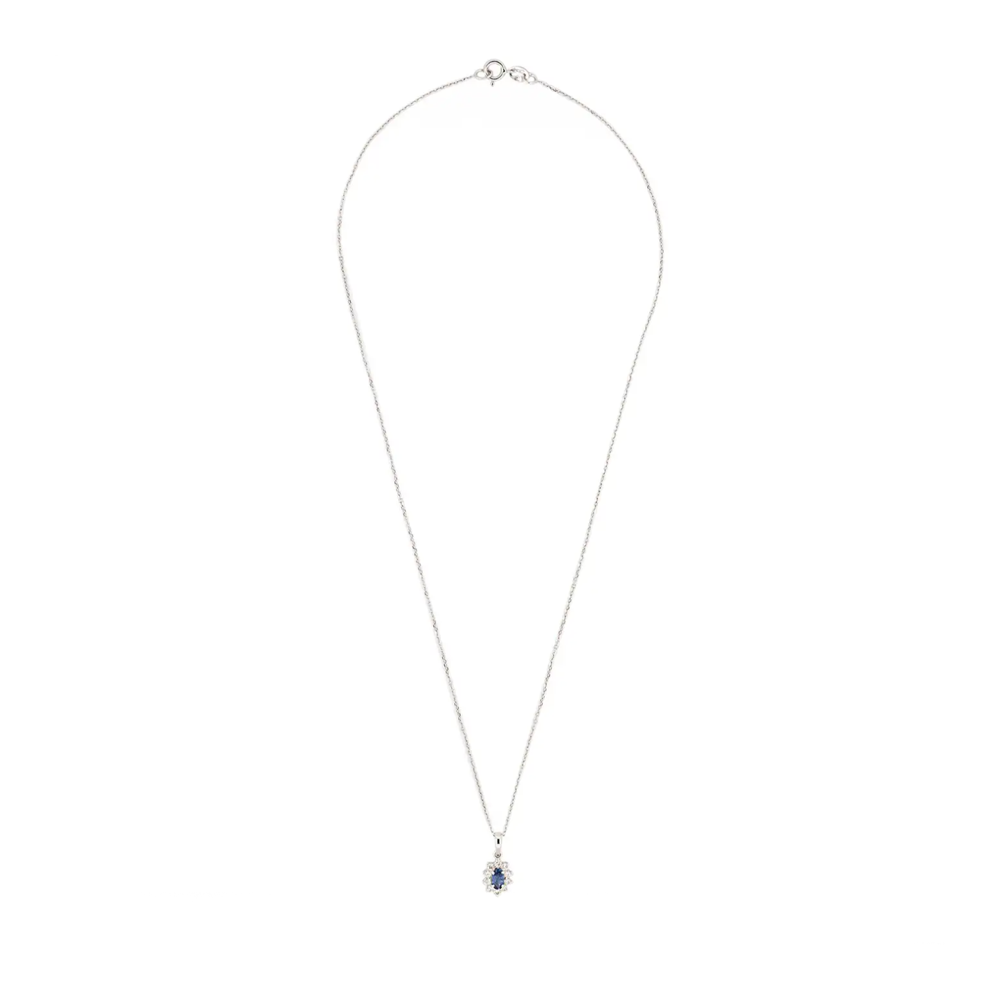 Oval Blue Sapphire and Diamond 18 Carat White Gold Necklace