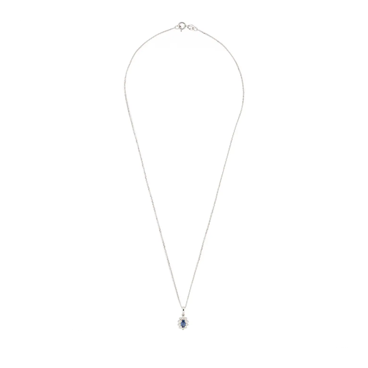 Oval Blue Sapphire and Diamond 18 Carat White Gold Necklace