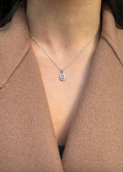 Oval Blue Sapphire and Diamond 18 Carat White Gold Necklace