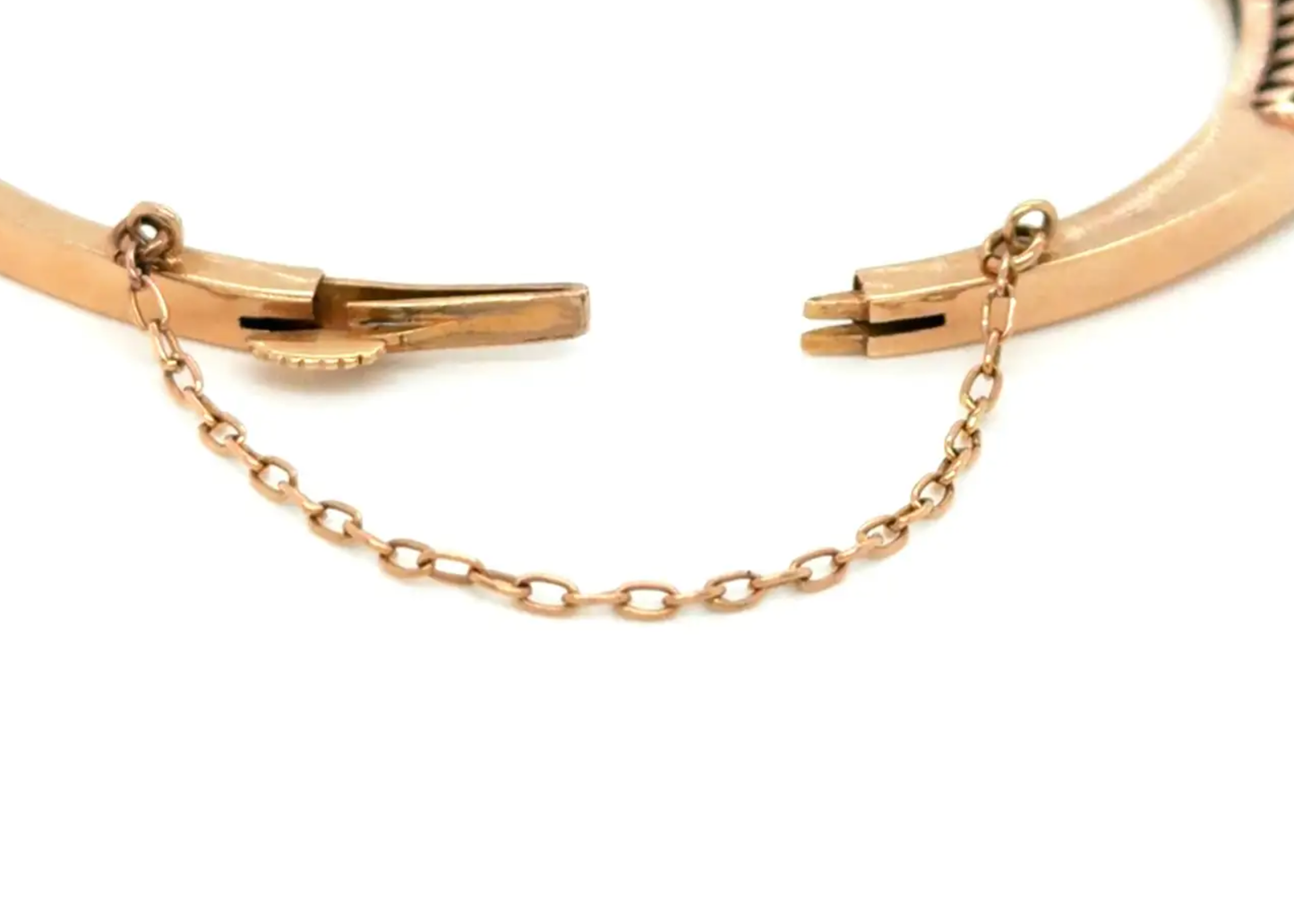 Late Victorian Blue Sapphire & Od Cut Diamond 18K Rose Gold Bangle, c.1880s