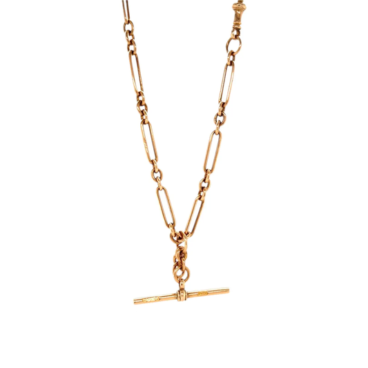 Antique 9 Carat Rose Gold Fob Watch Link Chain with T-bar, circa 1920s