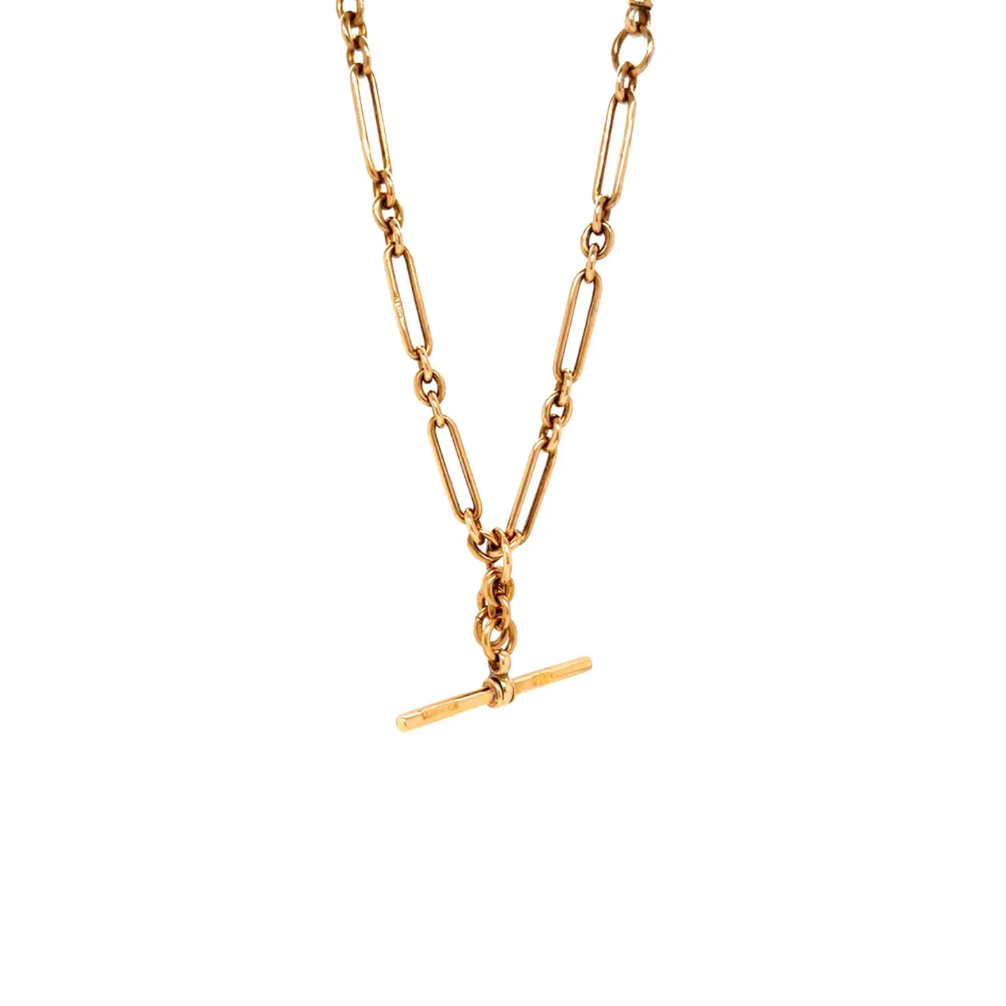 Antique 9 Carat Rose Gold Fob Watch Link Chain with T-bar, circa 1920s