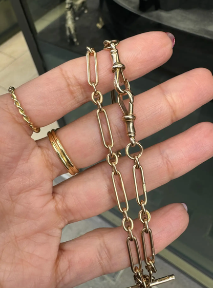 Antique 9 Carat Rose Gold Fob Watch Link Chain with T-bar, circa 1920s