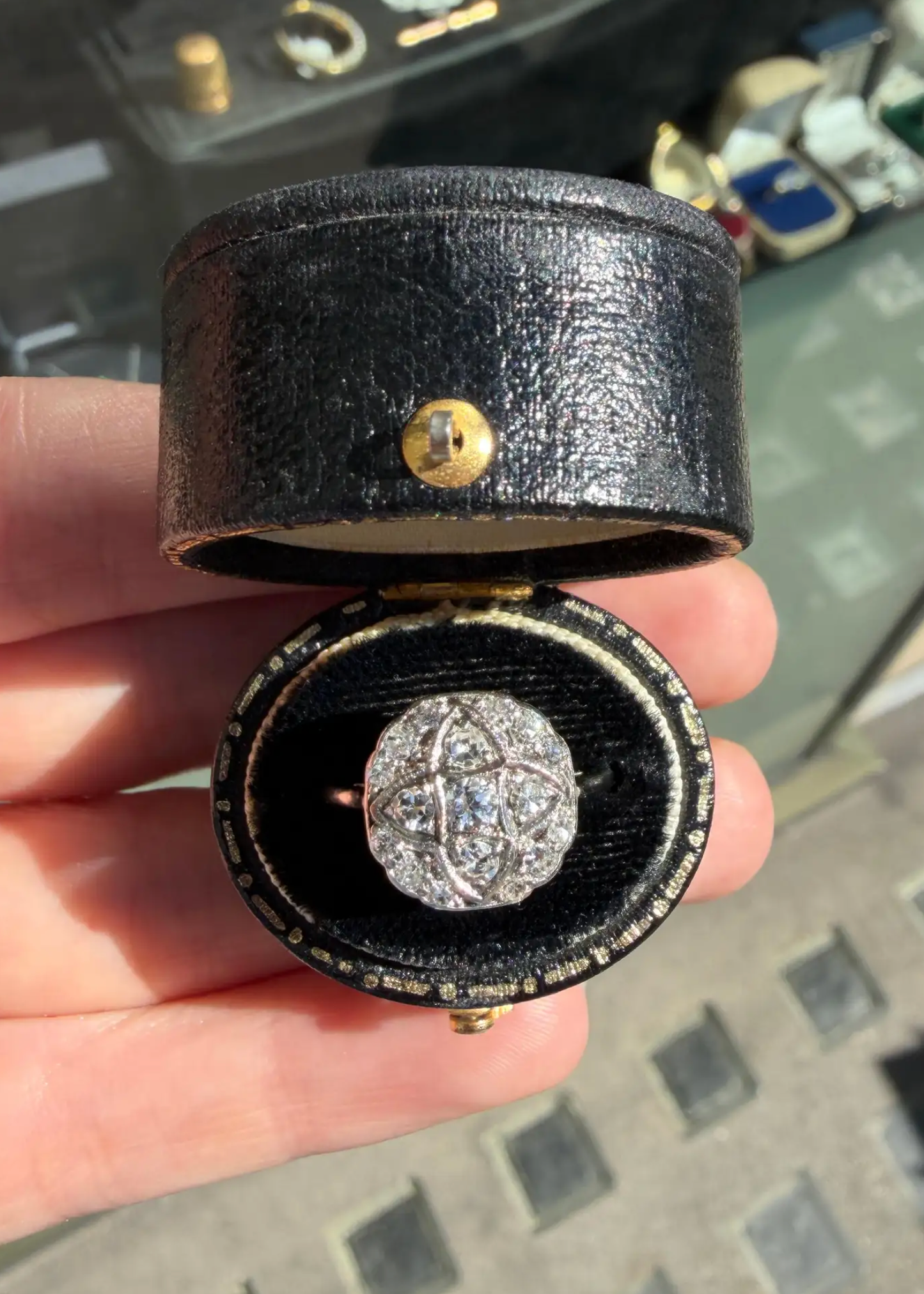 Antique Old Cut Diamond Platinum & 18 Carat White Gold Art Deco Cluster Ring