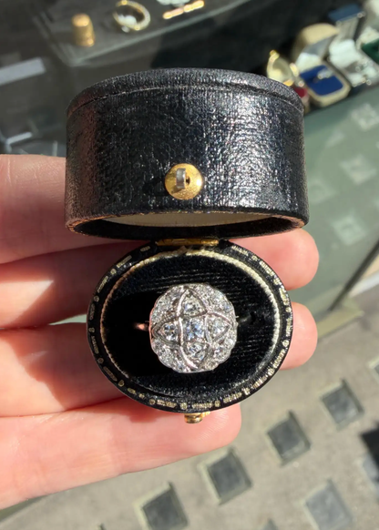 Antique Old Cut Diamond Platinum & 18 Carat White Gold Art Deco Cluster Ring