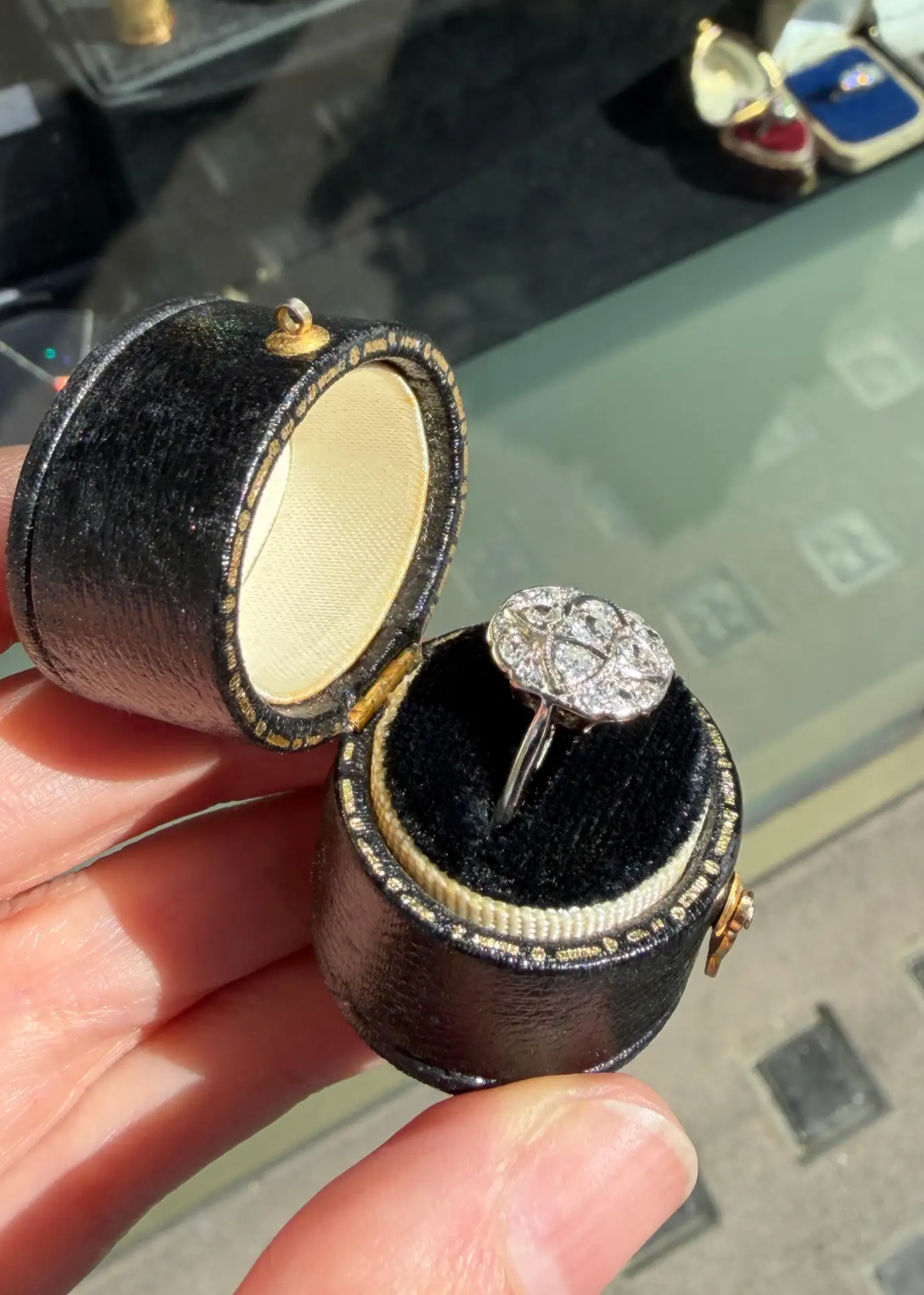 Antique Old Cut Diamond Platinum & 18 Carat White Gold Art Deco Cluster Ring