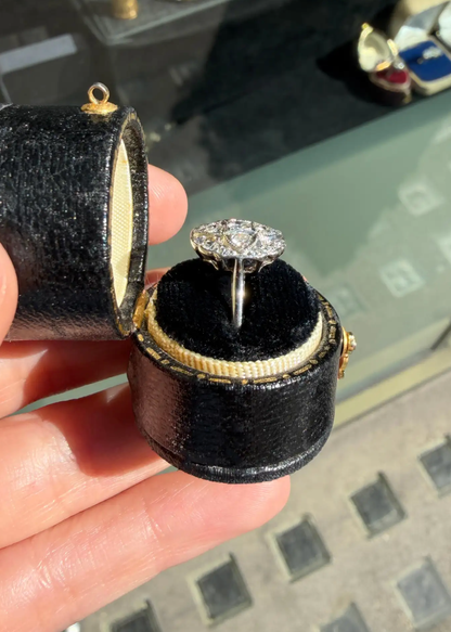Antique Old Cut Diamond Platinum & 18 Carat White Gold Art Deco Cluster Ring