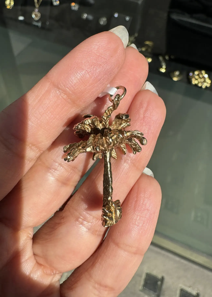 Vintage Solid 9 Carat Yellow Gold 3D Palm Tree Charm/Pendant, 1971