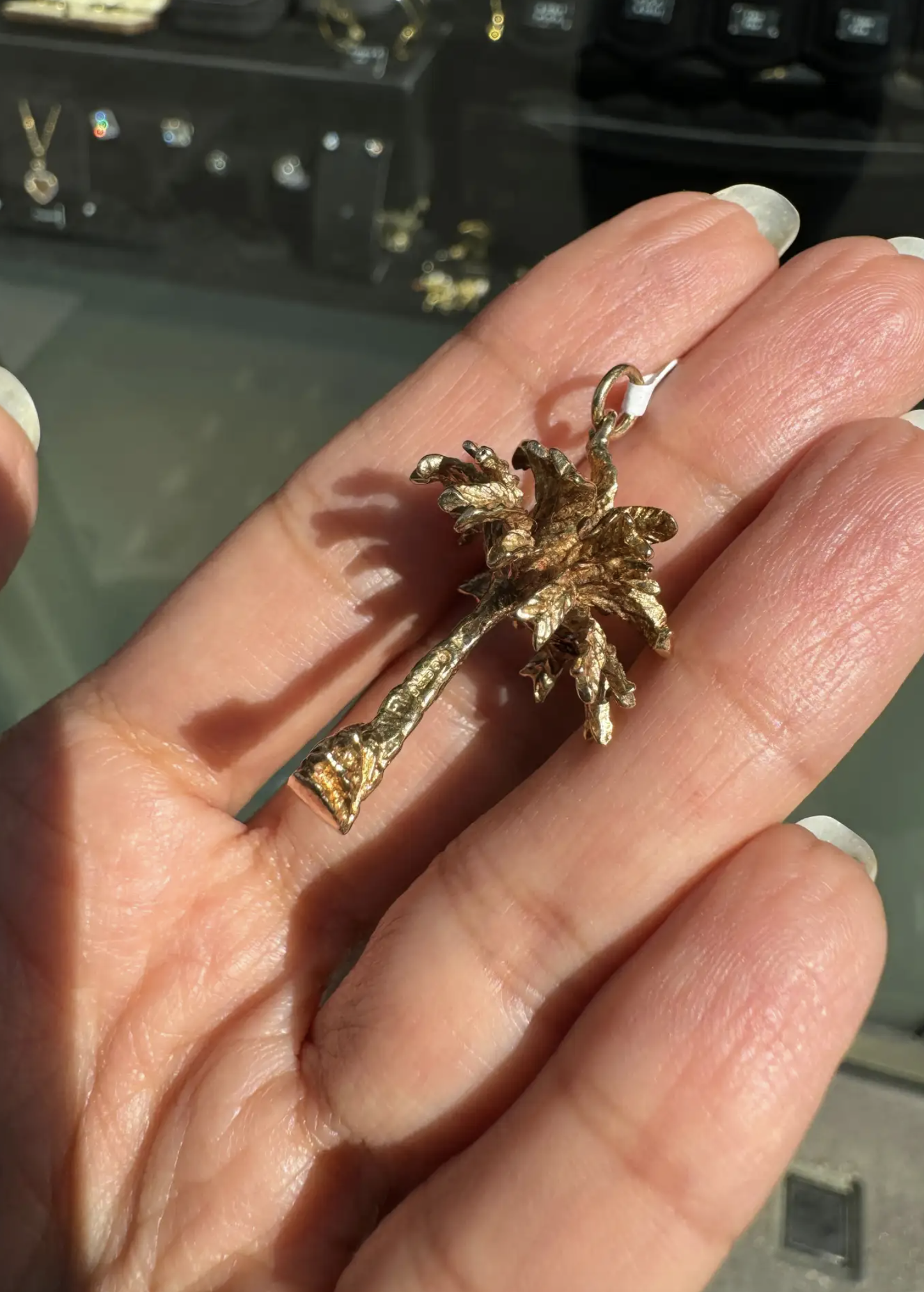 Vintage Solid 9 Carat Yellow Gold 3D Palm Tree Charm/Pendant, 1971