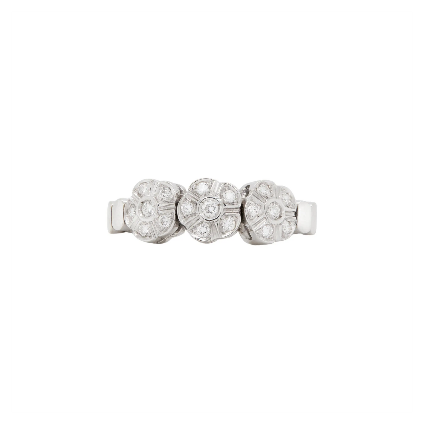 Triple Daisy Diamond Cluster 18 Carat White Gold Flexy Band Dress Ring