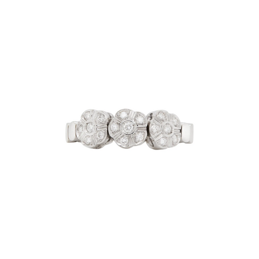 Triple Daisy Diamond Cluster 18 Carat White Gold Flexy Band Dress Ring