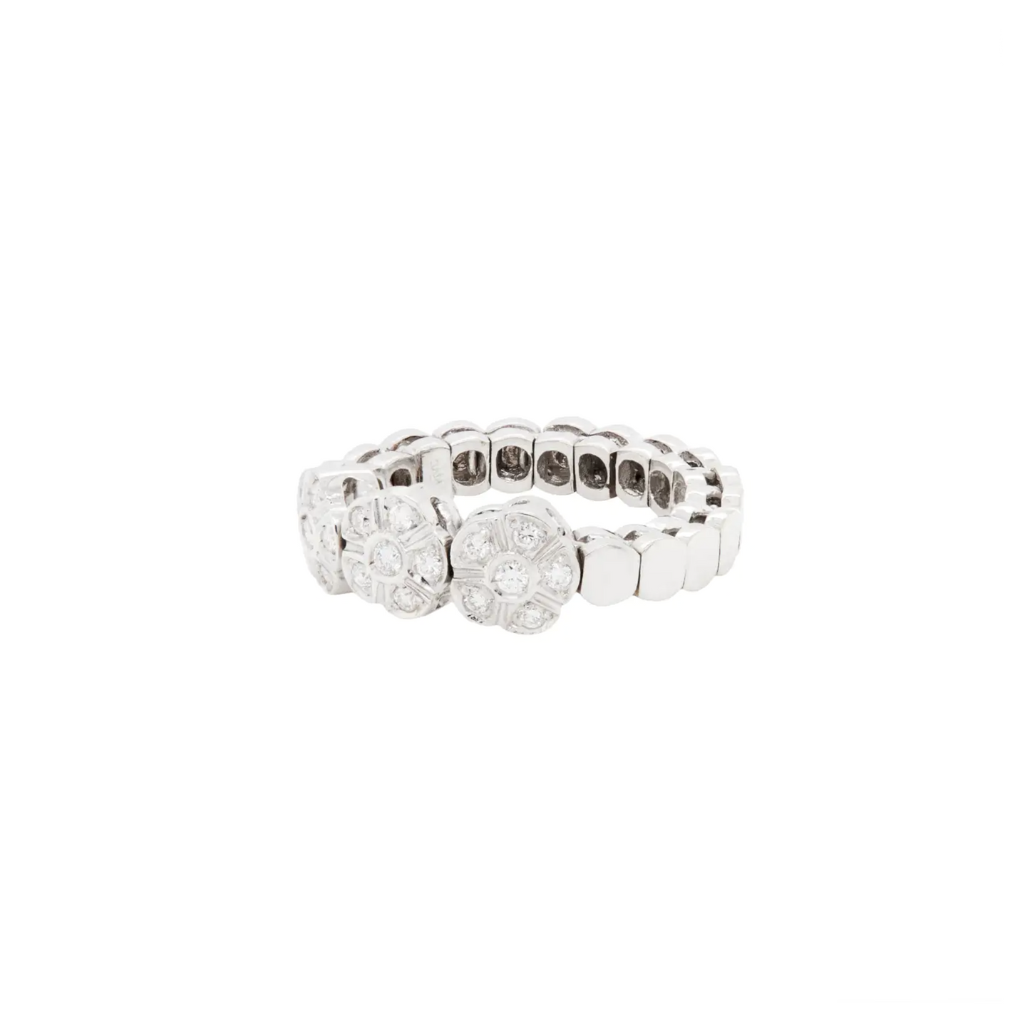 Triple Daisy Diamond Cluster 18 Carat White Gold Flexy Band Dress Ring