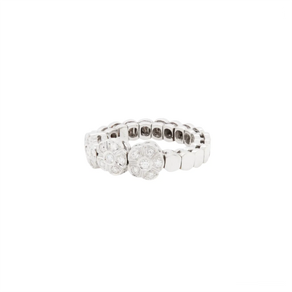 Triple Daisy Diamond Cluster 18 Carat White Gold Flexy Band Dress Ring