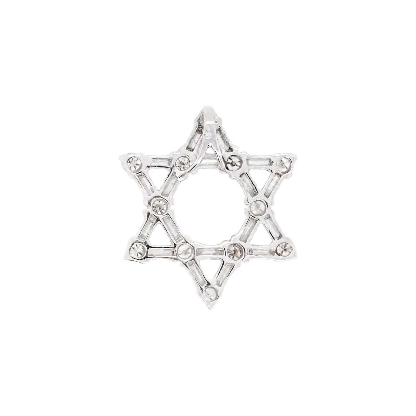 Star of David Baguette & Brilliant Cut Diamond 18K White Gold Open Work Pendant