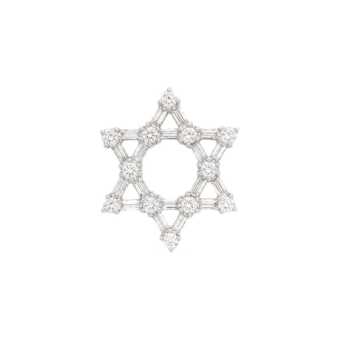 Star of David Baguette & Brilliant Cut Diamond 18K White Gold Open Work Pendant