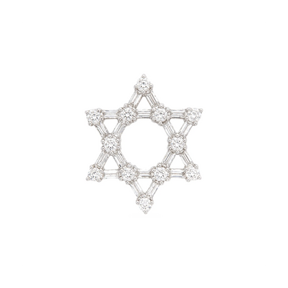 Star of David Baguette & Brilliant Cut Diamond 18K White Gold Open Work Pendant