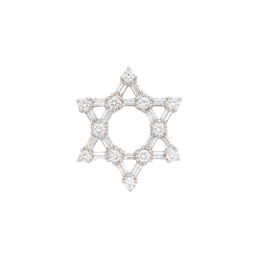 Star of David Baguette & Brilliant Cut Diamond 18K White Gold Open Work Pendant