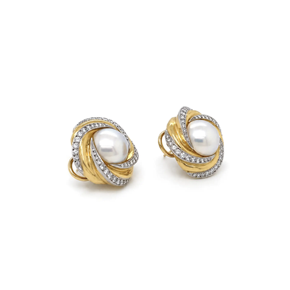 Mikimoto Mabe Pearl and Diamond Two-Tone 18 Carat Gold Lever-Back Earrings
