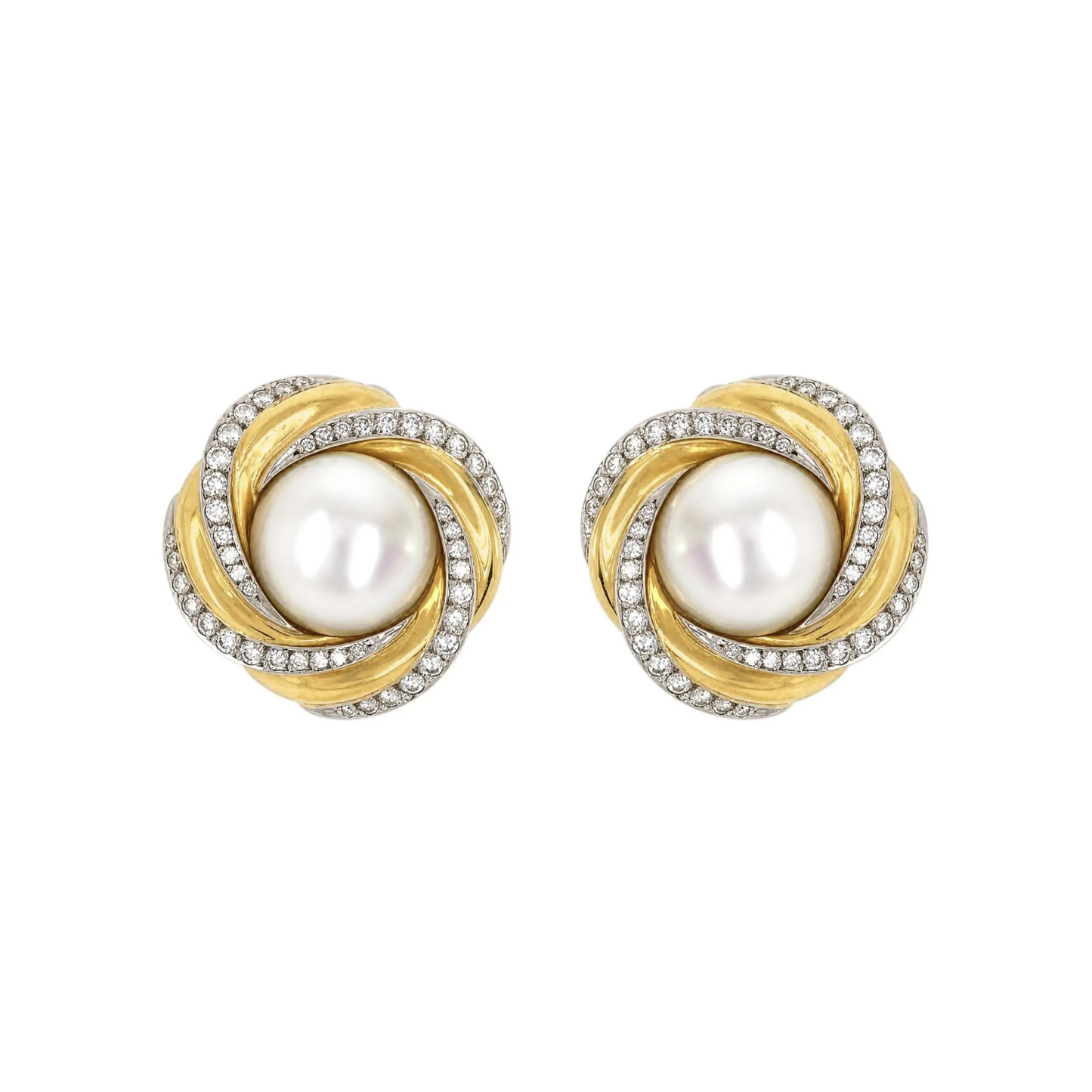 Mikimoto Mabe Pearl and Diamond Two-Tone 18 Carat Gold Lever-Back Earrings