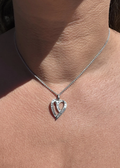 Tapered Baguette Cut Diamond 14 Carat White Gold Openwork Heart Pendant