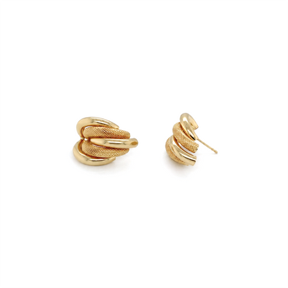 Vintage Two-Texture 18 Carat Yellow Gold Italian Half-Hoop Earrings