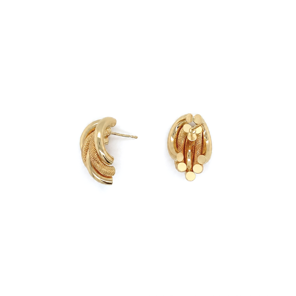 Vintage Two-Texture 18 Carat Yellow Gold Italian Half-Hoop Earrings