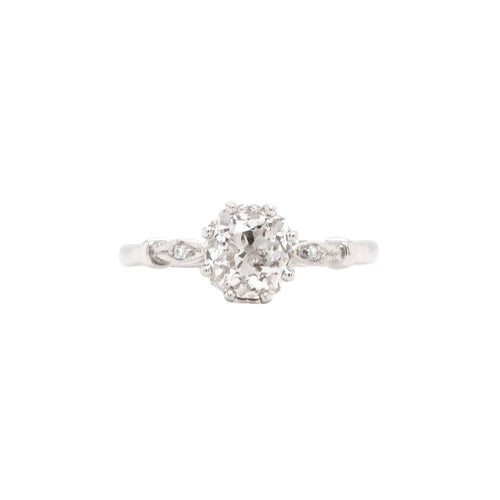 1.28ct Old Mine Cut Diamond Platinum Engagement Ring