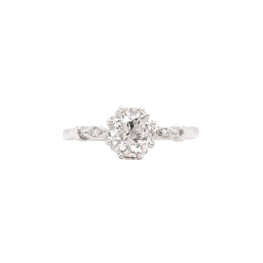 1.28ct Old Mine Cut Diamond Platinum Engagement Ring