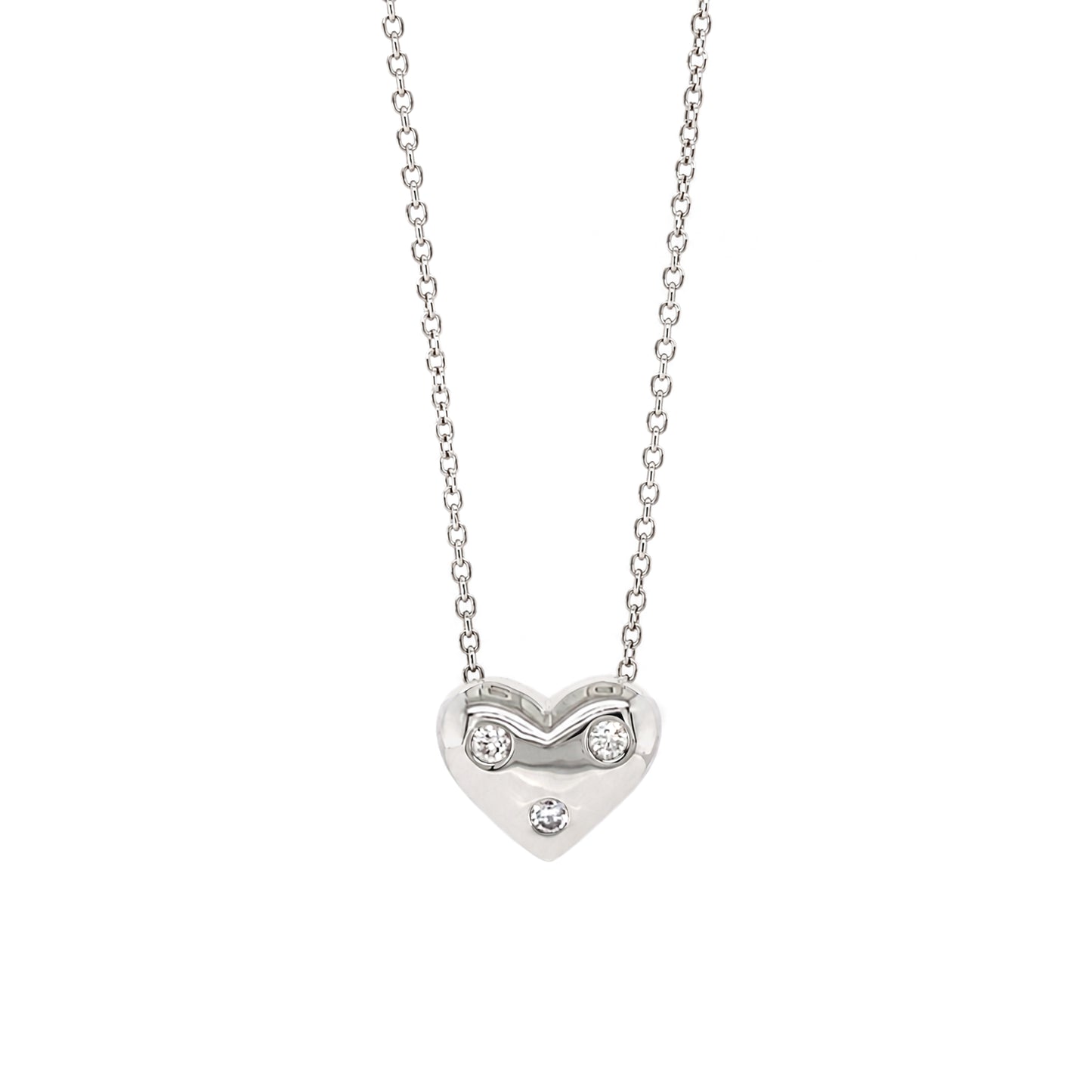 Tiffany & Co. Etoile Three Diamond Puffy Heart Pendant Necklace in Platinum