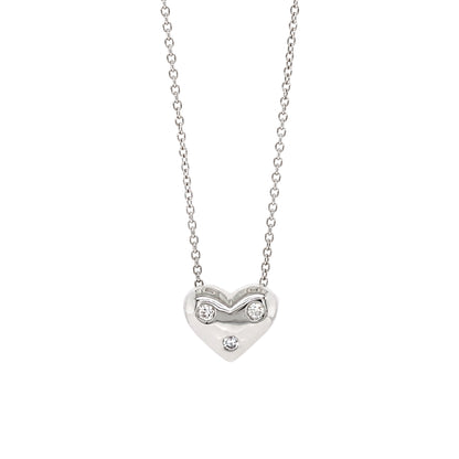 Tiffany & Co. Etoile Three Diamond Puffy Heart Pendant Necklace in Platinum