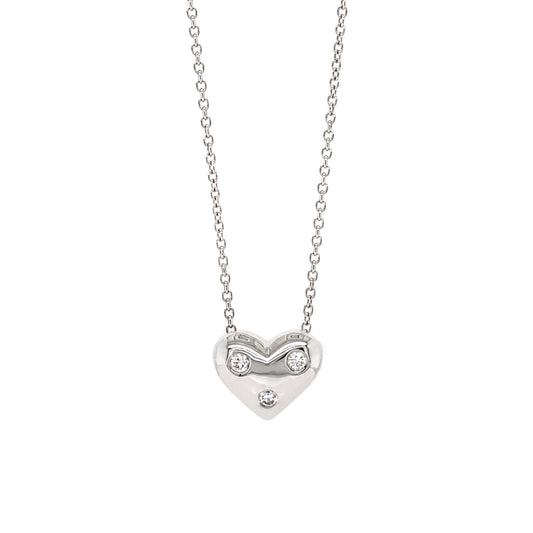 Tiffany & Co. Etoile Three Diamond Puffy Heart Pendant Necklace in Platinum