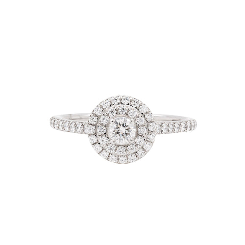 A beautiful Tiffany & Co. Soleste 0.43ct Diamond and Platinum Halo Cluster Engagement Ring