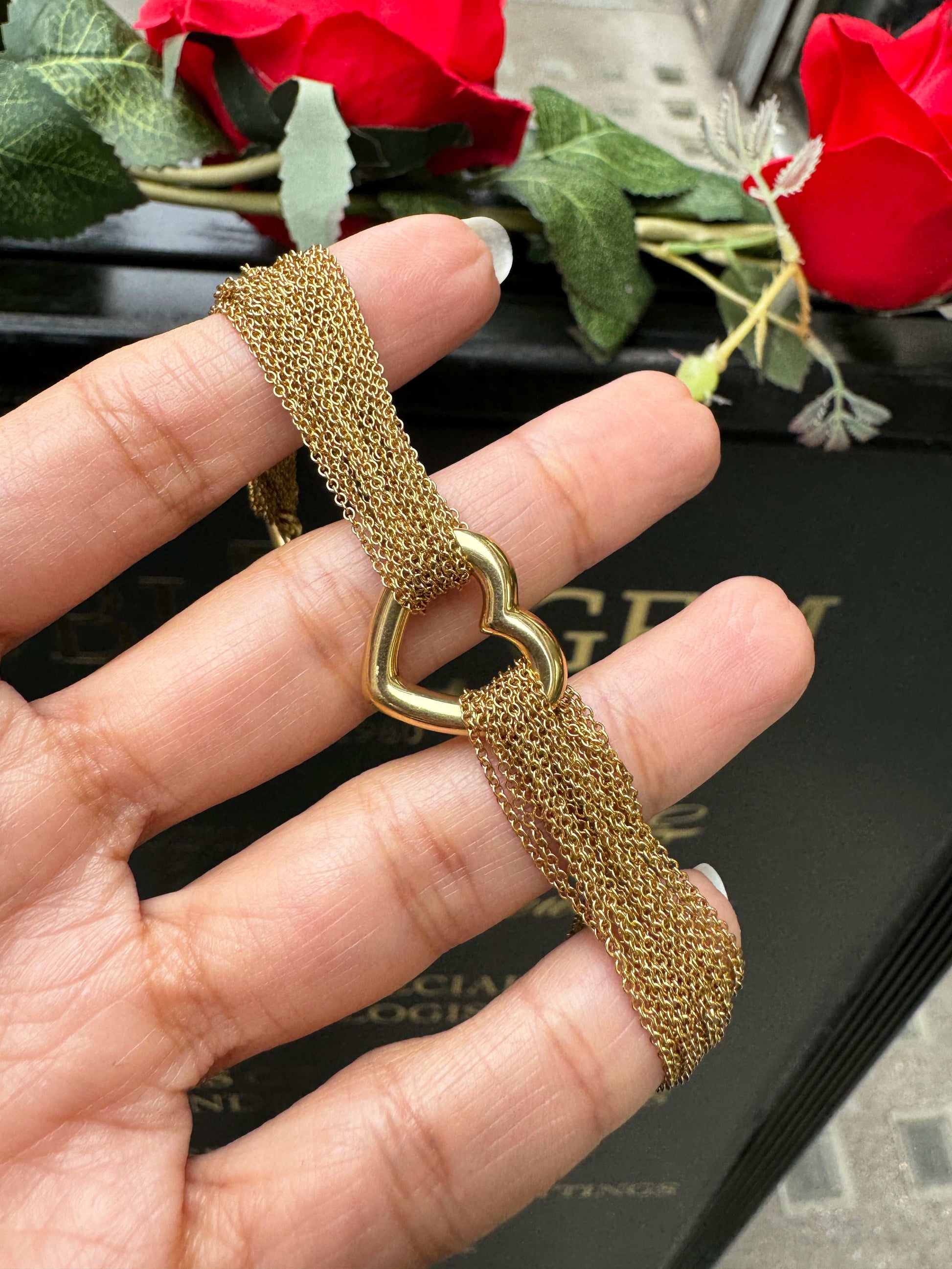 tiffany & co open heart multi chain 18k yellow gold bracelet