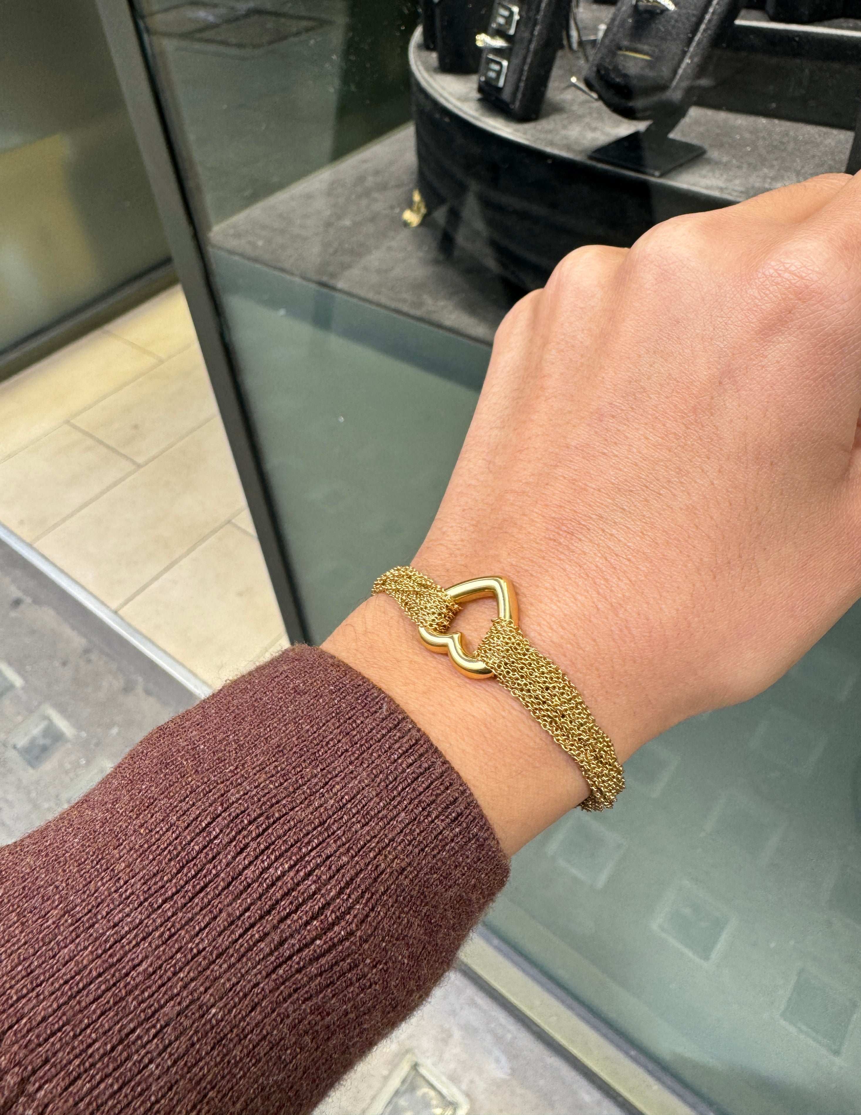 Tiffany & Co. Open Heart 18K Yellow Gold Multi-Chain Bracelet with