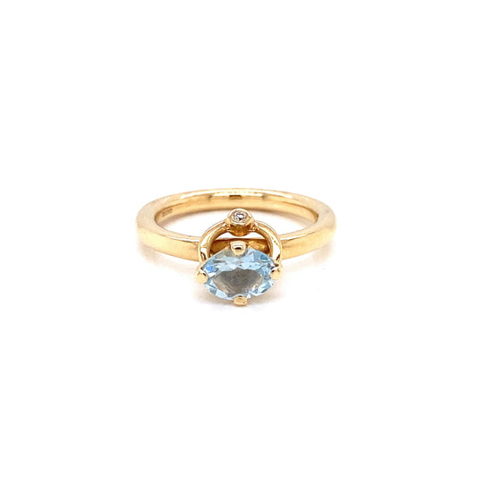 14 Carat Yellow Gold Aquamarine and Diamond Stacking Ring