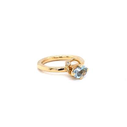 14 Carat Yellow Gold Aquamarine and Diamond Stacking Ring