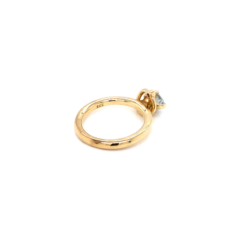 14 Carat Yellow Gold Aquamarine and Diamond Stacking Ring