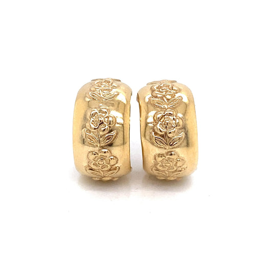 9 Carat Yellow Gold Bohemian-Style Floral Half Hoop Earrings