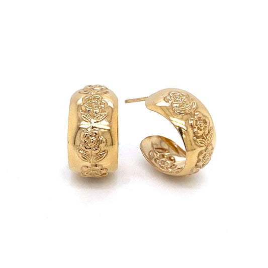 9 Carat Yellow Gold Bohemian-Style Floral Half Hoop Earrings