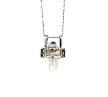 Large Baroque Cultured Pearl & Diamond 18 Carat White Gold Pendant Necklace