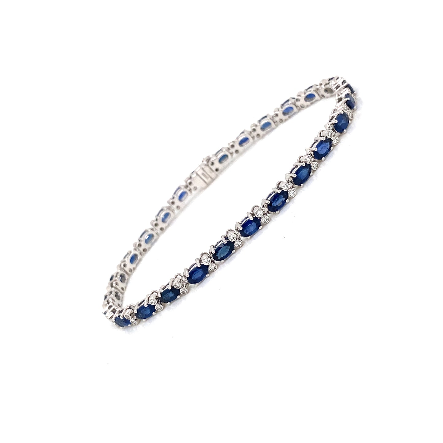 Oval Blue Sapphire and Diamond 18 Carat White Gold Tennis Bracelet