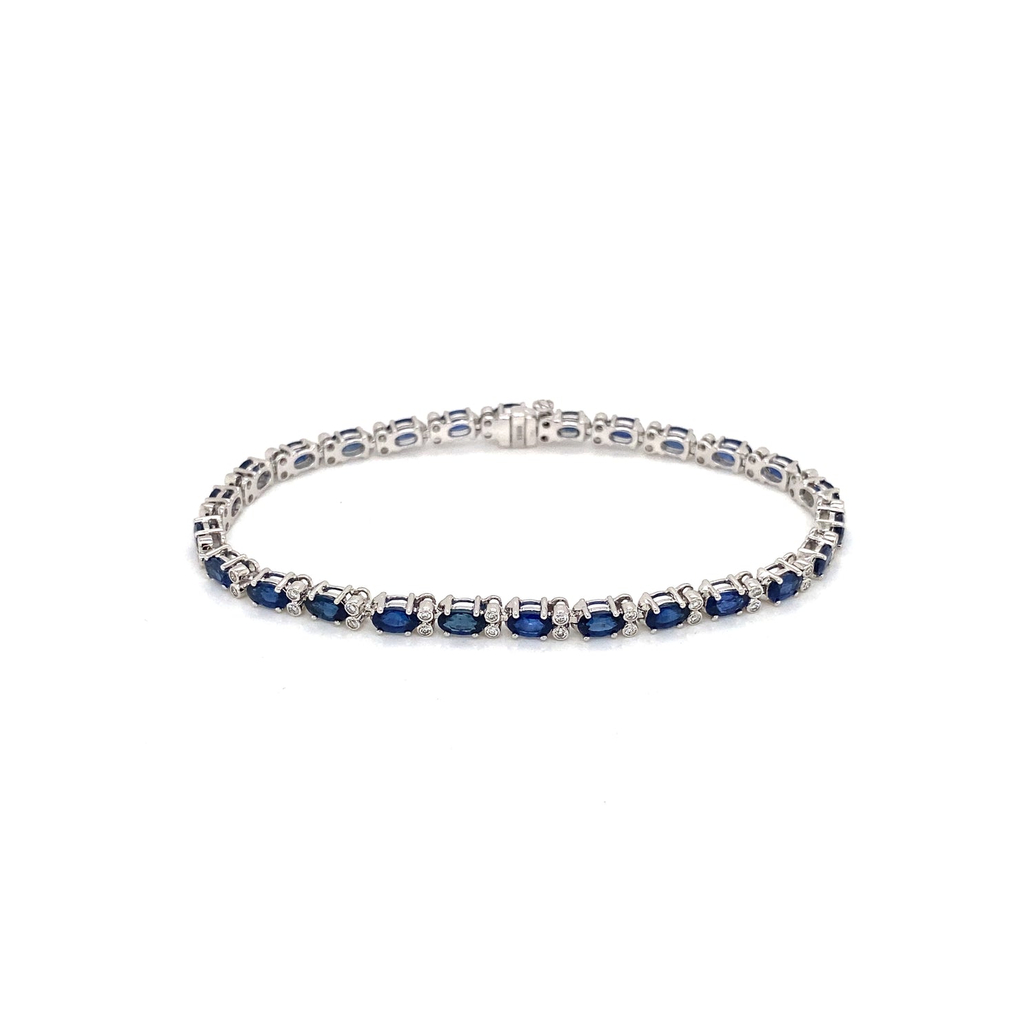 Oval Blue Sapphire and Diamond 18 Carat White Gold Tennis Bracelet