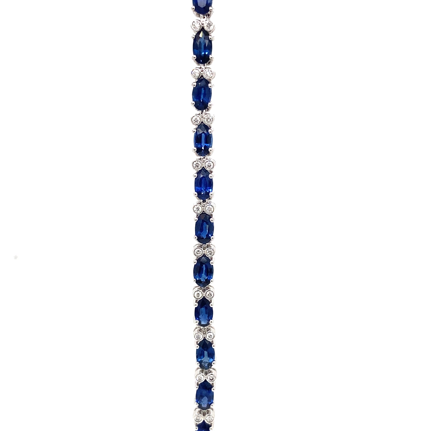 Oval Blue Sapphire and Diamond 18 Carat White Gold Tennis Bracelet