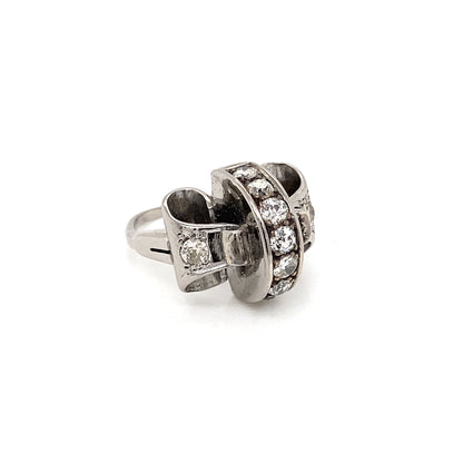 Vintage Diamond and 18ct White Gold Retro Fancy Cocktail Ring