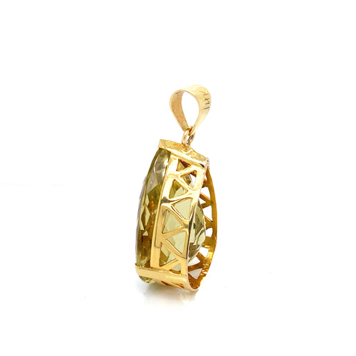 Pear Shaped Chequerboard Cut Scapolite 14 Carat Yellow Gold Pendant