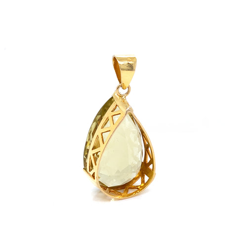 Pear Shaped Chequerboard Cut Scapolite 14 Carat Yellow Gold Pendant