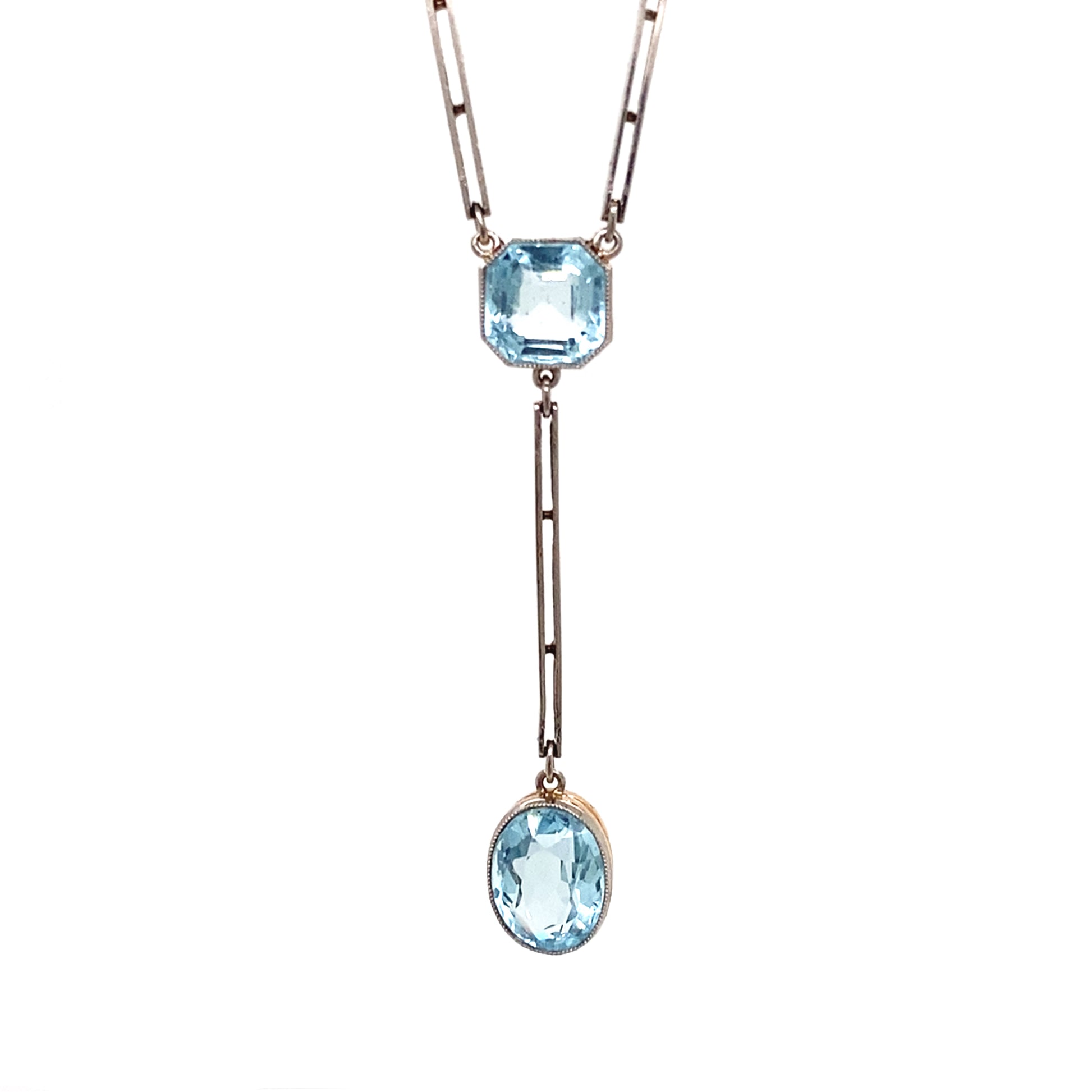 1920's Aquamarine and Palladium Drop Necklace